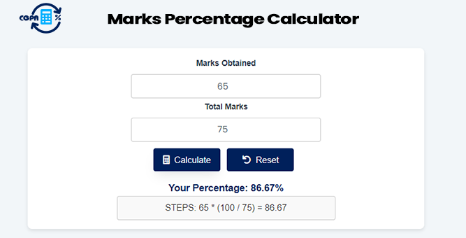 Marks Percentage Calulator Singal Subject