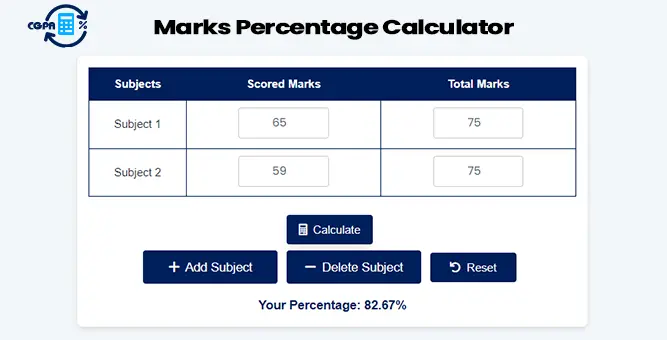 Marks Percentage Calculator multiple Subjects