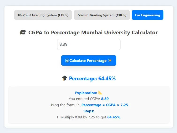 CGPA to Percentage for Engineering