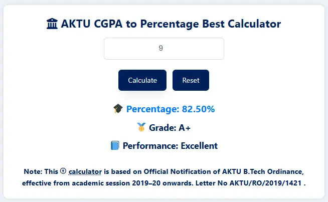 AKTU CGPA to Percentage Best Calculator For 2025 & Guide | Official Formula 3 AKTU CGPA to Percentage Calculator