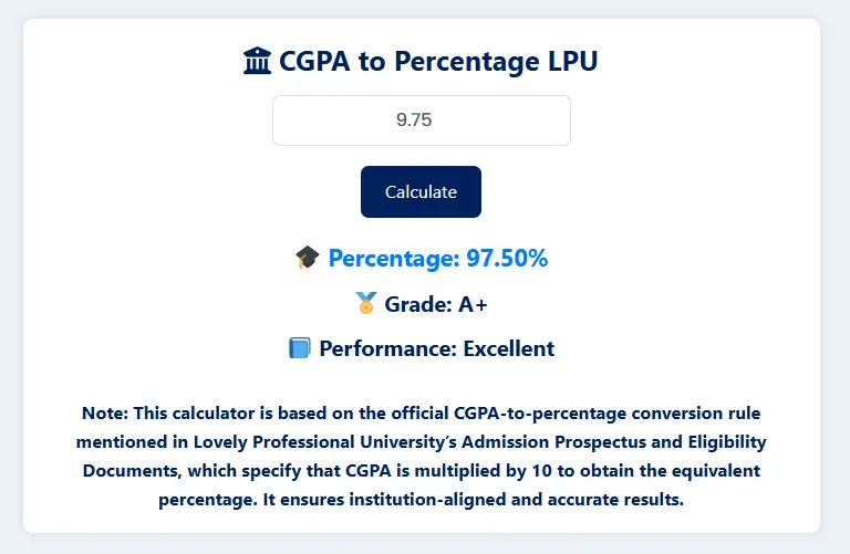 LPU CGPA to Percentage Calculator, Formula & Conversion Guide (2025) 3 CGPA to Percentage LPU