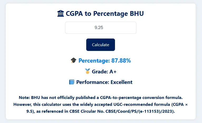 BHU CGPA to Percentage Calculator (2025 Official Guide) 3 CGPA to Percentage BHU Calculator