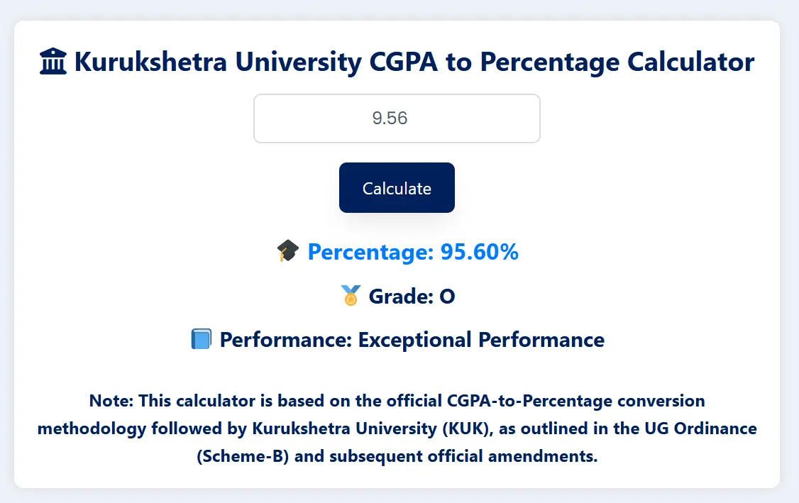 Kurukshetra University CGPA to Percentage Calculator 